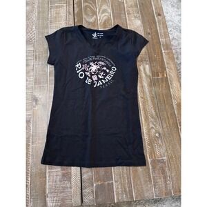 Morpho Rio De Janeiro Brasil Graphic T-Shirt Black‎ V-Neck Cotton Womens Medium